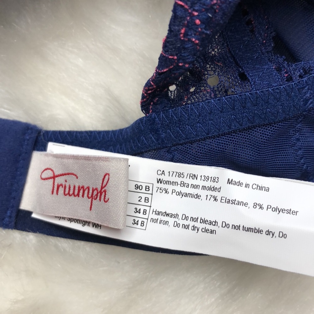 Triumph Navy Blue Pink Stitch Underwire Bra 34B NEW - Picture 9 of 11